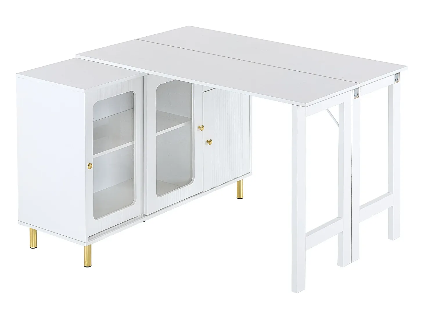 Aparador 122x80x82cm con 3 puertas y 1 cajón, tapa extensible y giratoria, cuerpo blanco