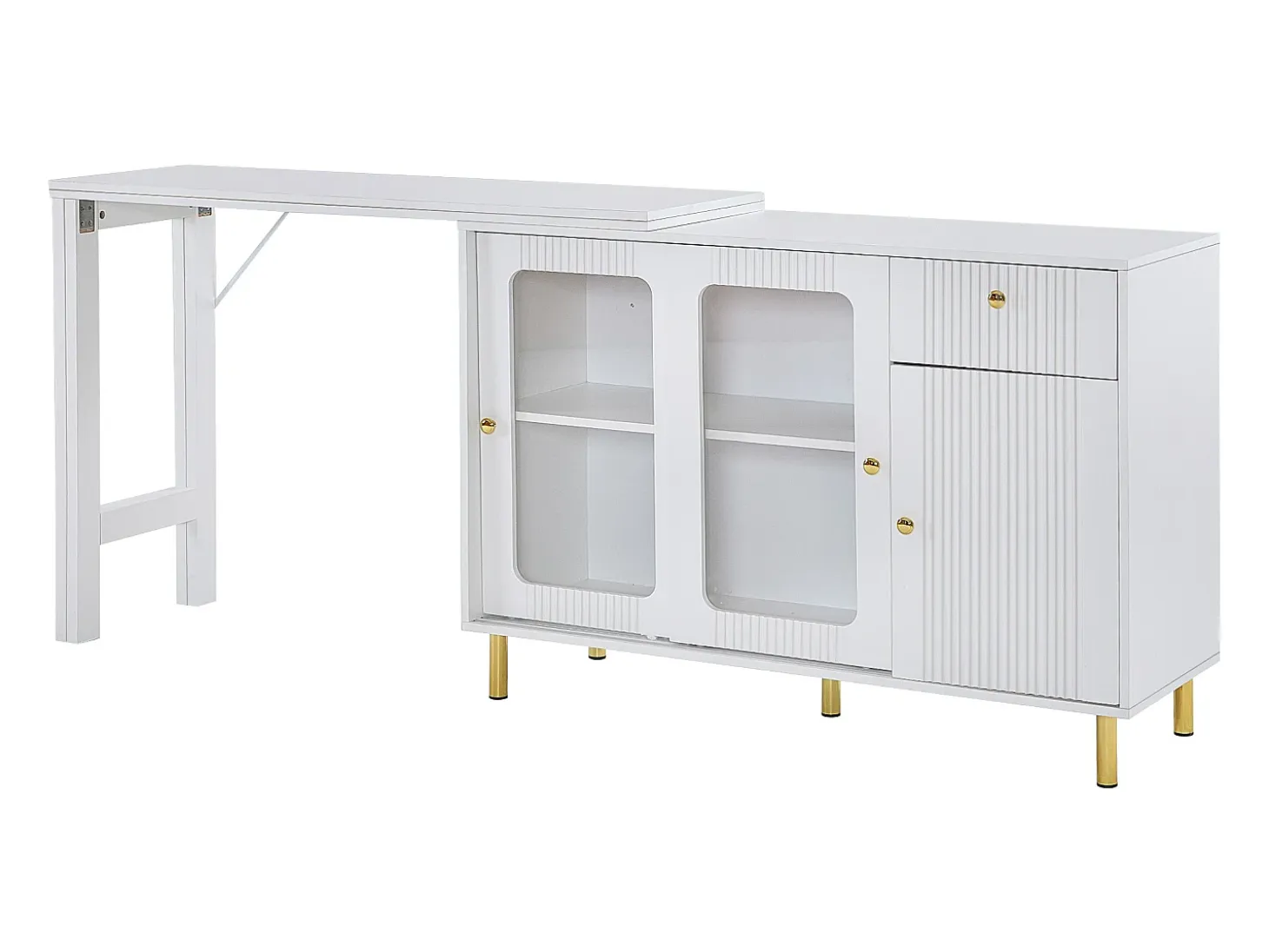Aparador 122x80x82cm con 3 puertas y 1 cajón, tapa extensible y giratoria, cuerpo blanco
