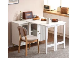 Aparador 122x80x82cm con 3 puertas y 1 cajón, tapa extensible y giratoria, cuerpo blanco