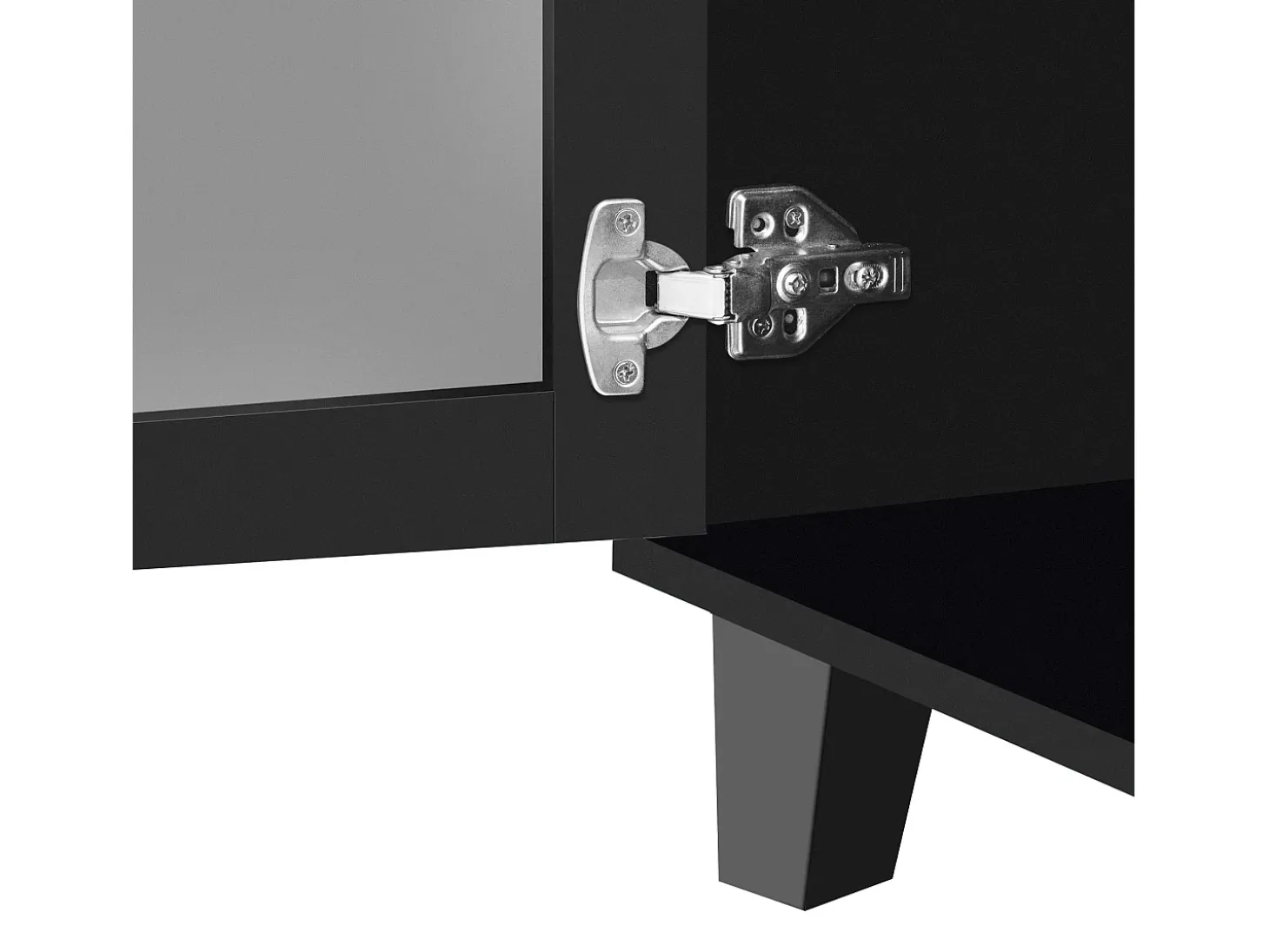 Aparador 160x40x84cm con 4 puertas con espejo, cuerpo lacado en negro