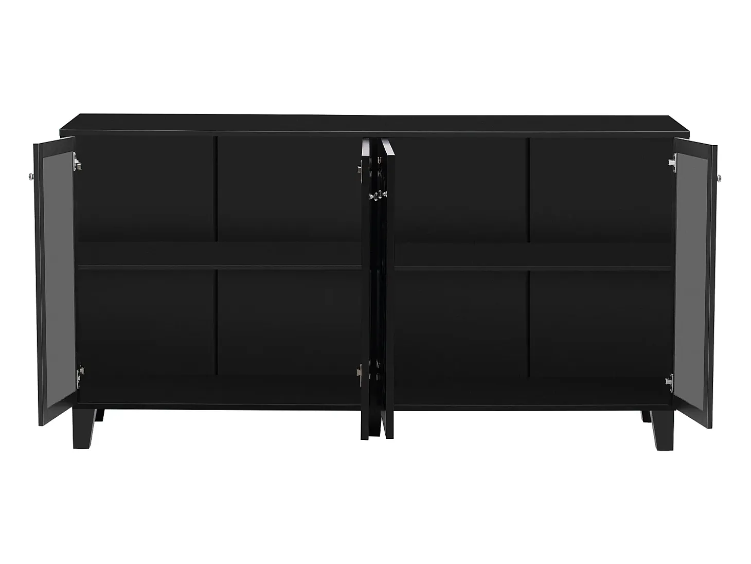 Aparador 160x40x84cm con 4 puertas con espejo, cuerpo lacado en negro