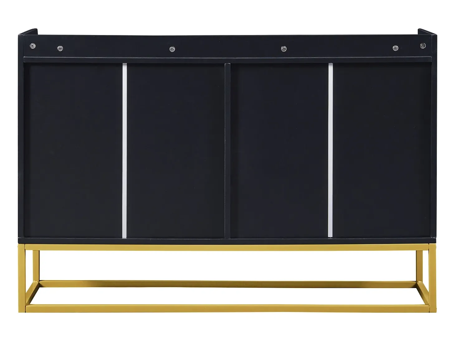 Aparador 120x30x80cm con 4 puertas sin tiradores, patas de metal dorado, cuerpo negro