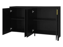 Aparador 140x80x38cm, con 4 puertas, tiradores dorados y divisores regulables, diseño elegante, tablero de partículas, color negro