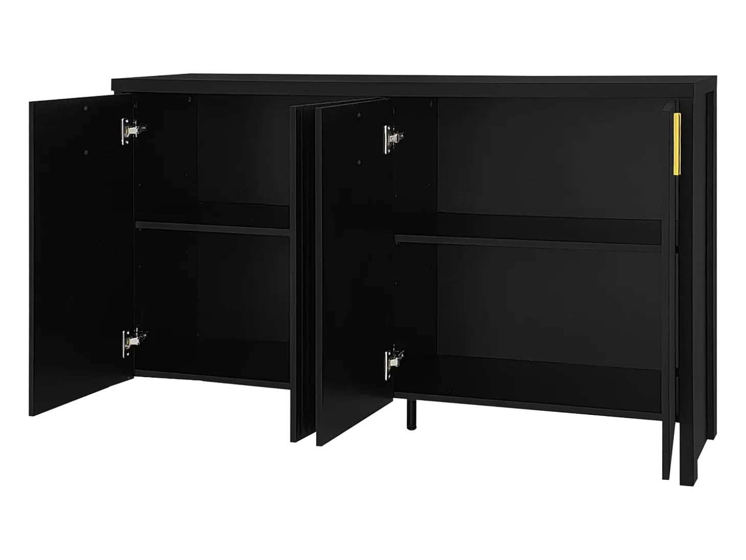 Aparador 140x80x38cm, con 4 puertas, tiradores dorados y divisores regulables, diseño elegante, tablero de partículas, color negro