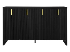 Aparador 140x80x38cm, con 4 puertas, tiradores dorados y divisores regulables, diseño elegante, tablero de partículas, color negro