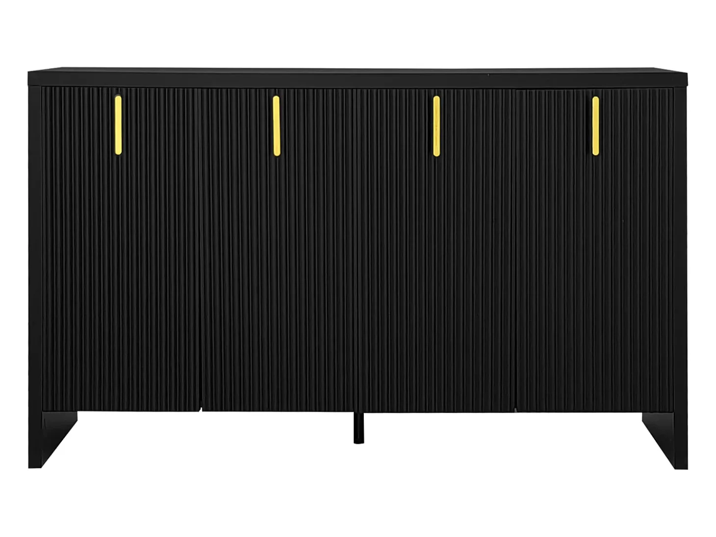 Aparador 140x80x38cm, con 4 puertas, tiradores dorados y divisores regulables, diseño elegante, tablero de partículas, color negro