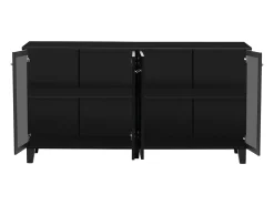 Aparador 160x40x81cm, con 4 puertas de espejo, laminado móvil, tiradores de cristal frío, para salón y comedor, color negro