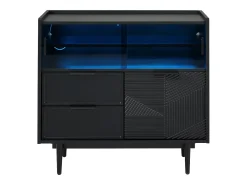 Aparador 80x35x180cm con 3 puertas incluidas 2 puertas correderas de cristal, 2 cajones y LED, cuerpo de MDF negro