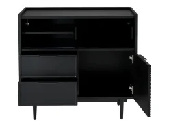 Aparador 80x35x180cm con 3 puertas incluidas 2 puertas correderas de cristal, 2 cajones y LED, cuerpo de MDF negro