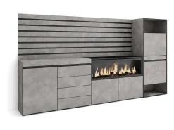 Aparador, 274x35x145cm, Dormitorio, habitación, Chimenea eléctrica XXL, Cómoda, Cajonera, Zapatero, Cemento