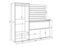 Aparador, 167x35x145cm, Dormitorio, habitación, Chimenea eléctrica XXL, Vestidor abierto, Roble