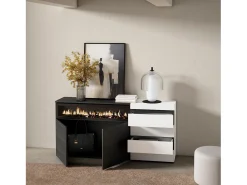 Aparador, 157x35x75cm, Dormitorio, habitación, Chimenea eléctrica, Cómoda, Cajonera, Blanco