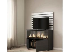 Aparador, 107x35x145cm, Dormitorio, habitación, Chimenea eléctrica XXL, Blanco