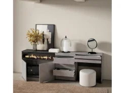 Aparador, 227x35x75cm, Dormitorio, habitación, Chimenea eléctrica, Cómoda, Cajonera, Tocador, Cemento