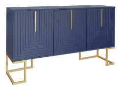 Aparador 138x40x80,5cm, mueble con 3 puertas, estantes regulables, puertas en forma de U, base de metal, color azul marino