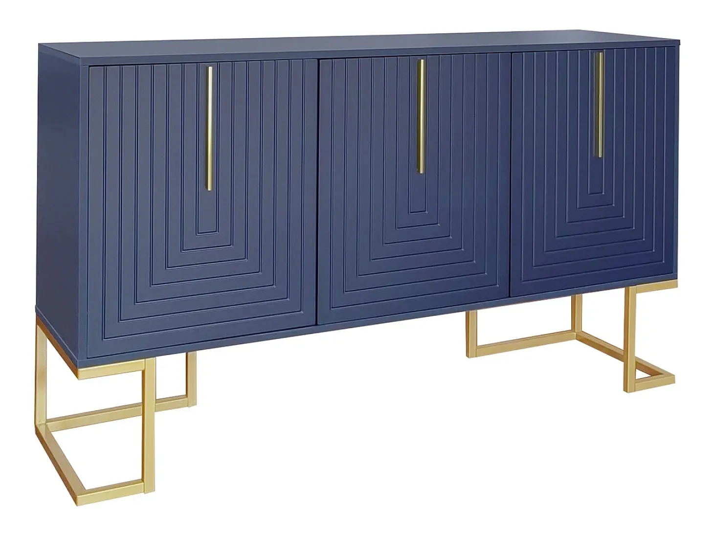 Aparador 138x40x80,5cm, mueble con 3 puertas, estantes regulables, puertas en forma de U, base de metal, color azul marino