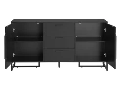 Aparador 145x40x75cm, mueble de almacenaje con 3 cajones y 2 puertas - diseño espiga, color negro