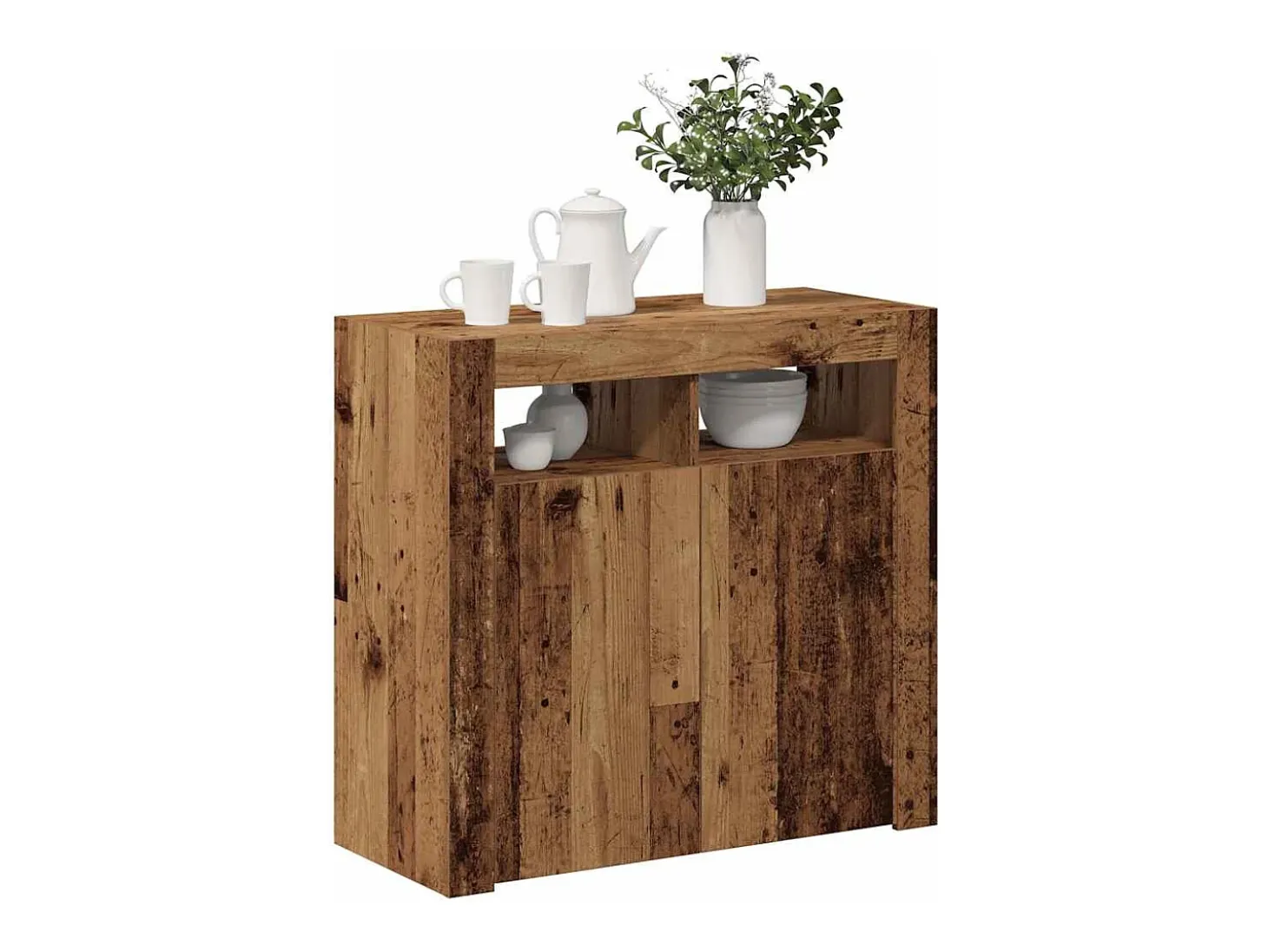 Aparador y luces LED madera vieja 80x35x75 cm madera contrachapada