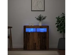 Aparador y luces LED madera vieja 80x35x75 cm madera contrachapada