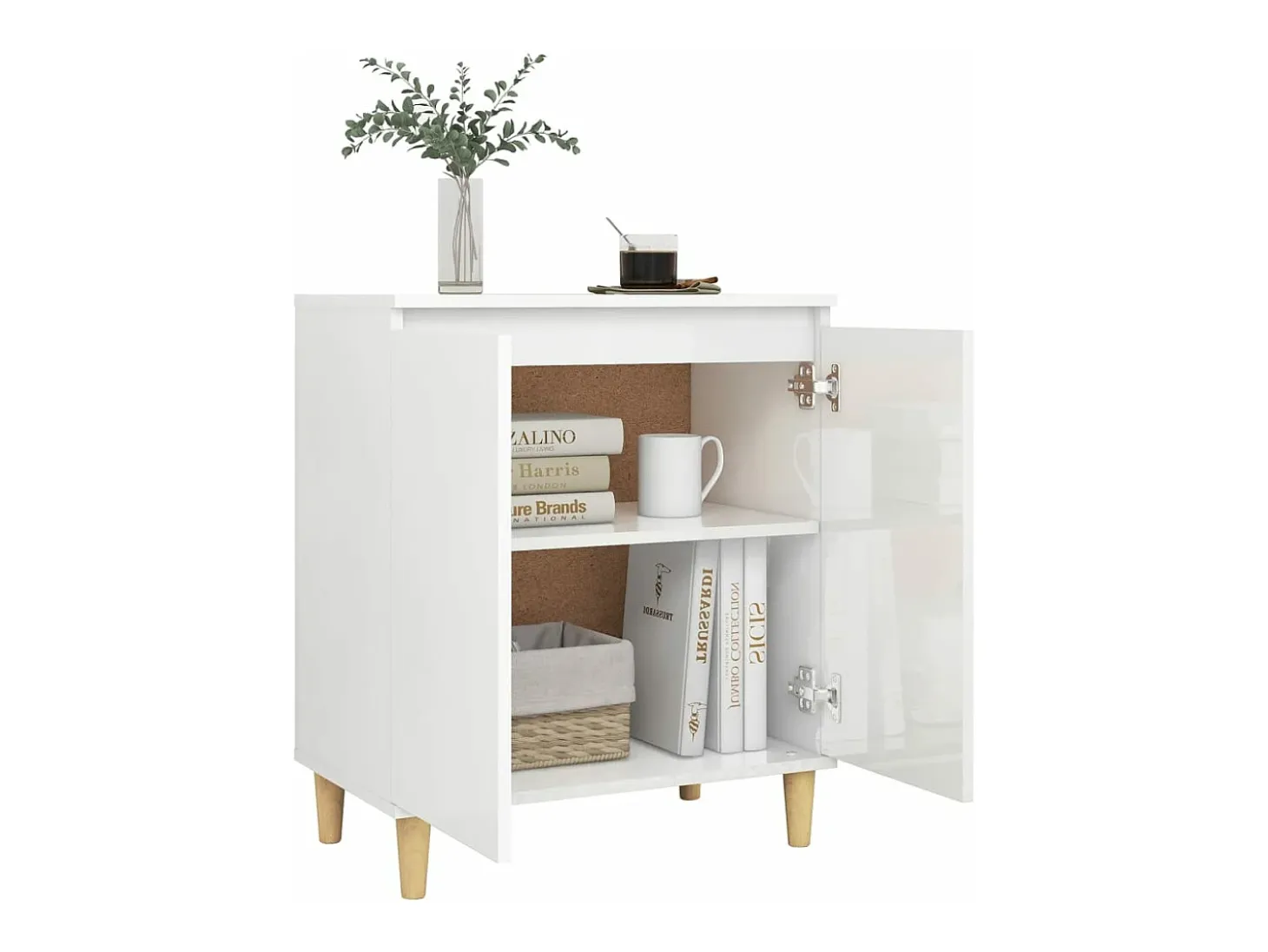 Aparador y patas madera contrachapada blanco brillo 60x35x70 cm