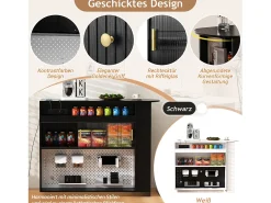 Aparador/barra extensible giratorio - 120 x 50 x 95,5 cm - con puerta + estantes + LED + 2 cajones - MDF - negro