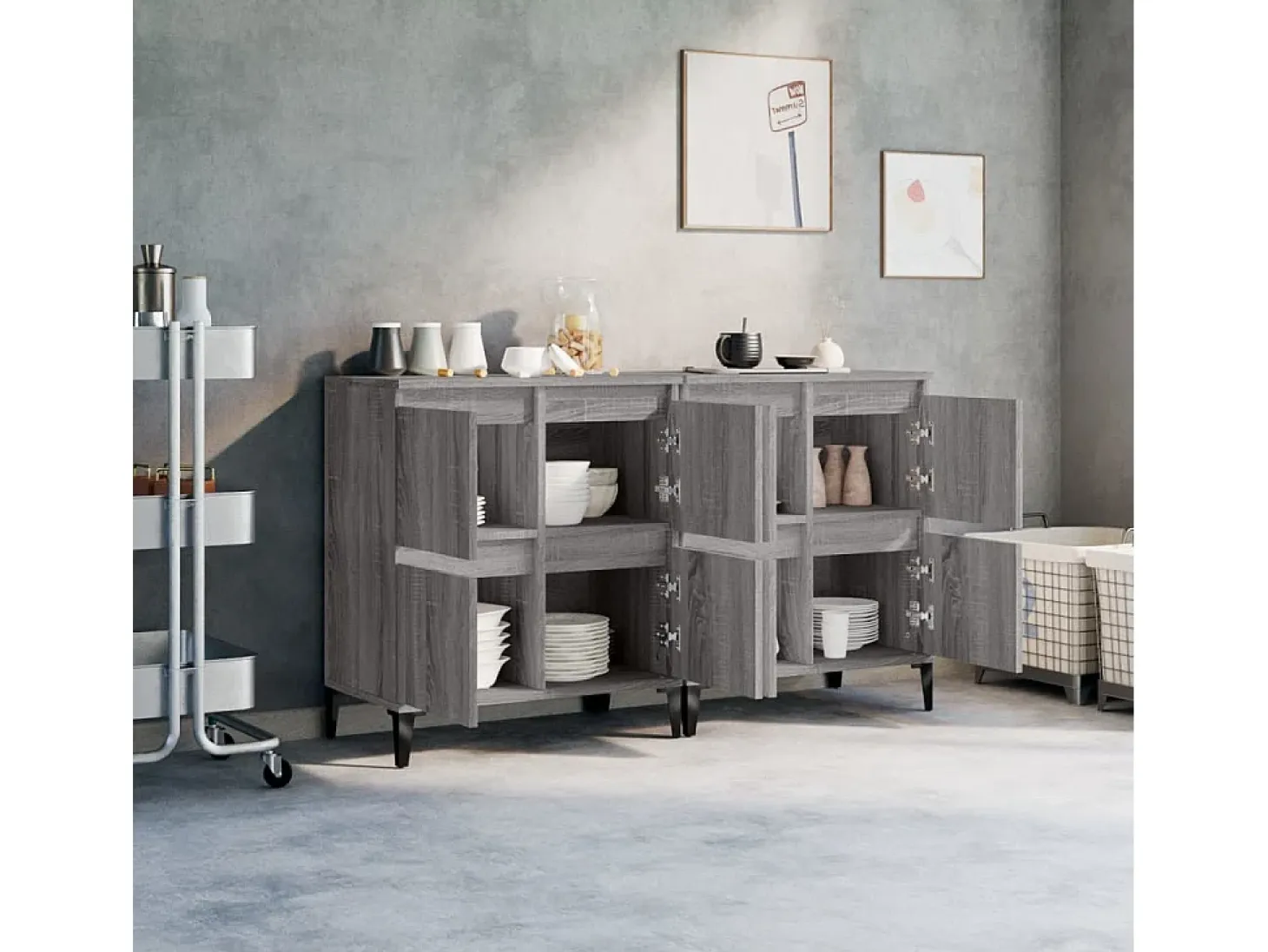 Aparadores 2 piezas gris sonoma 60x35x70 cm madera de ingeniería