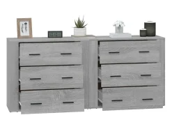 Aparadores 2 piezas madera contrachapada gris Sonoma