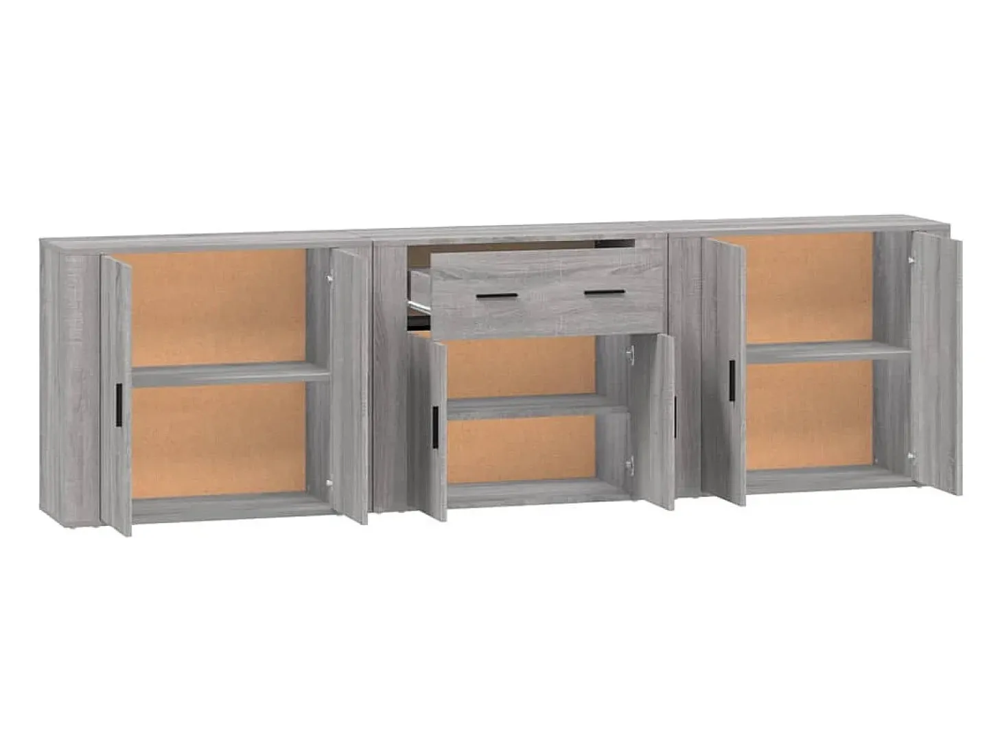 Aparadores 3 piezas madera contrachapada gris Sonoma