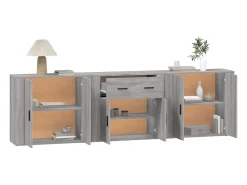 Aparadores 3 piezas madera contrachapada gris Sonoma