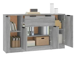 Aparadores 3 piezas madera contrachapada gris Sonoma