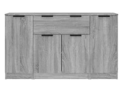Aparadores 3 piezas madera contrachapada gris Sonoma