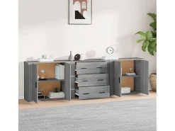 Aparadores 3 piezas madera contrachapada gris Sonoma