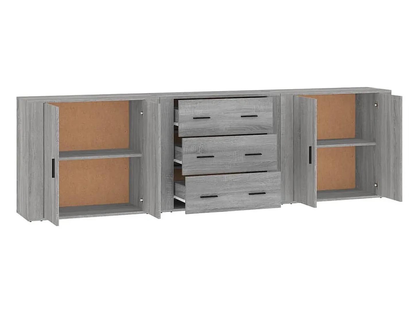 Aparadores 3 piezas madera contrachapada gris Sonoma