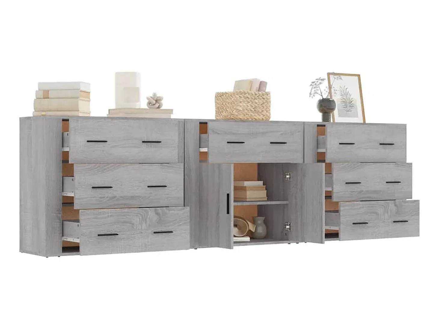 Aparadores 3 piezas madera contrachapada gris Sonoma ES51302
