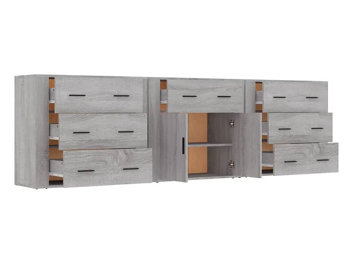 Aparadores 3 piezas madera contrachapada gris Sonoma ES51302