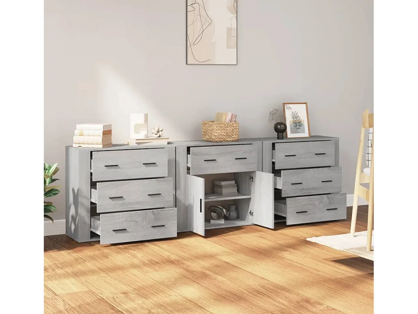 Aparadores 3 piezas madera contrachapada gris Sonoma ES51302