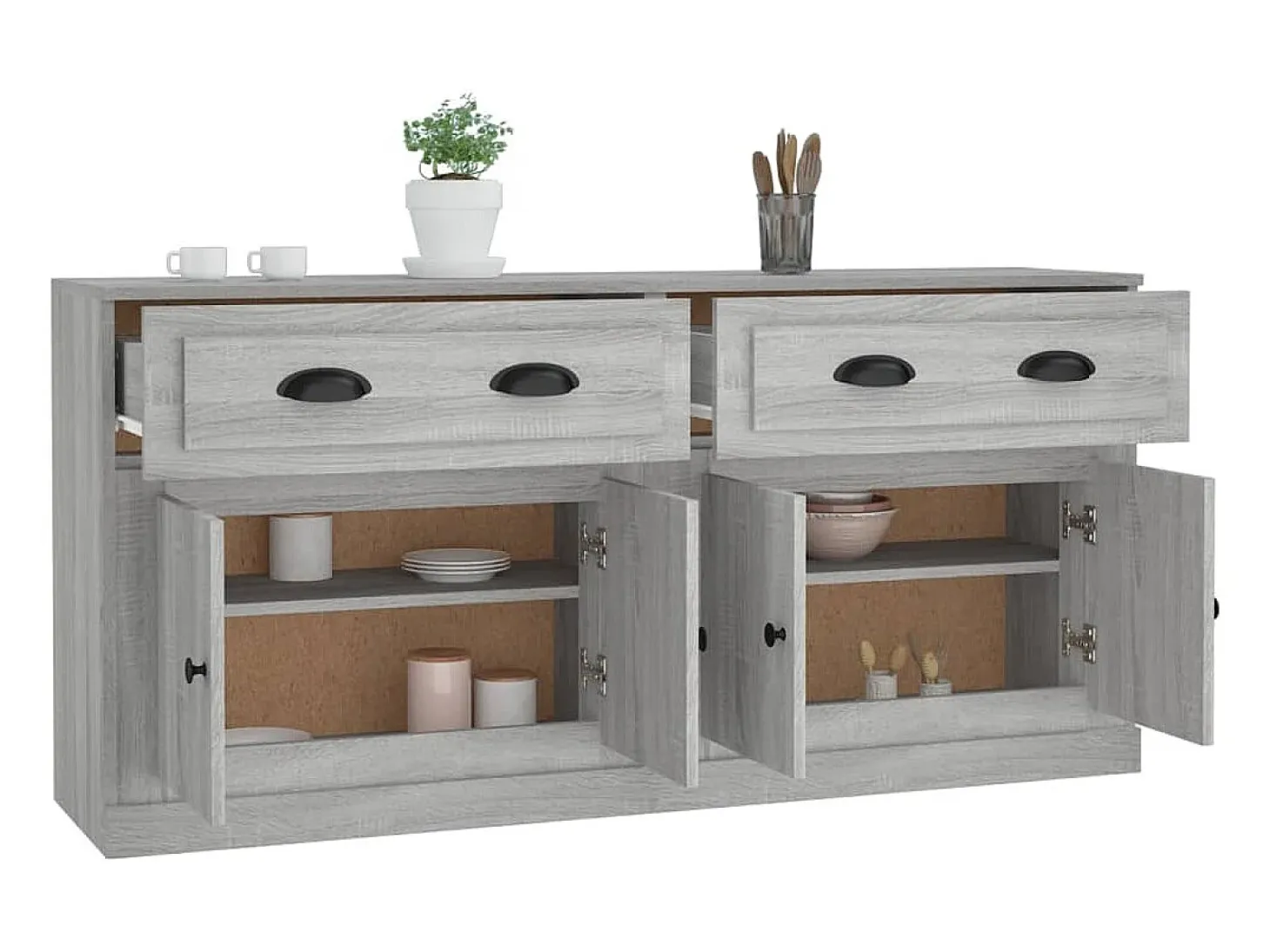 Aparadores 2 piezas madera contrachapada gris Sonoma ES78552