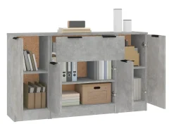 Aparadores 3 piezas madera contrachapada gris cemento ES56540