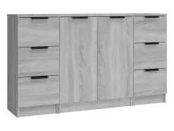 Aparadores 3 piezas madera contrachapada gris Sonoma