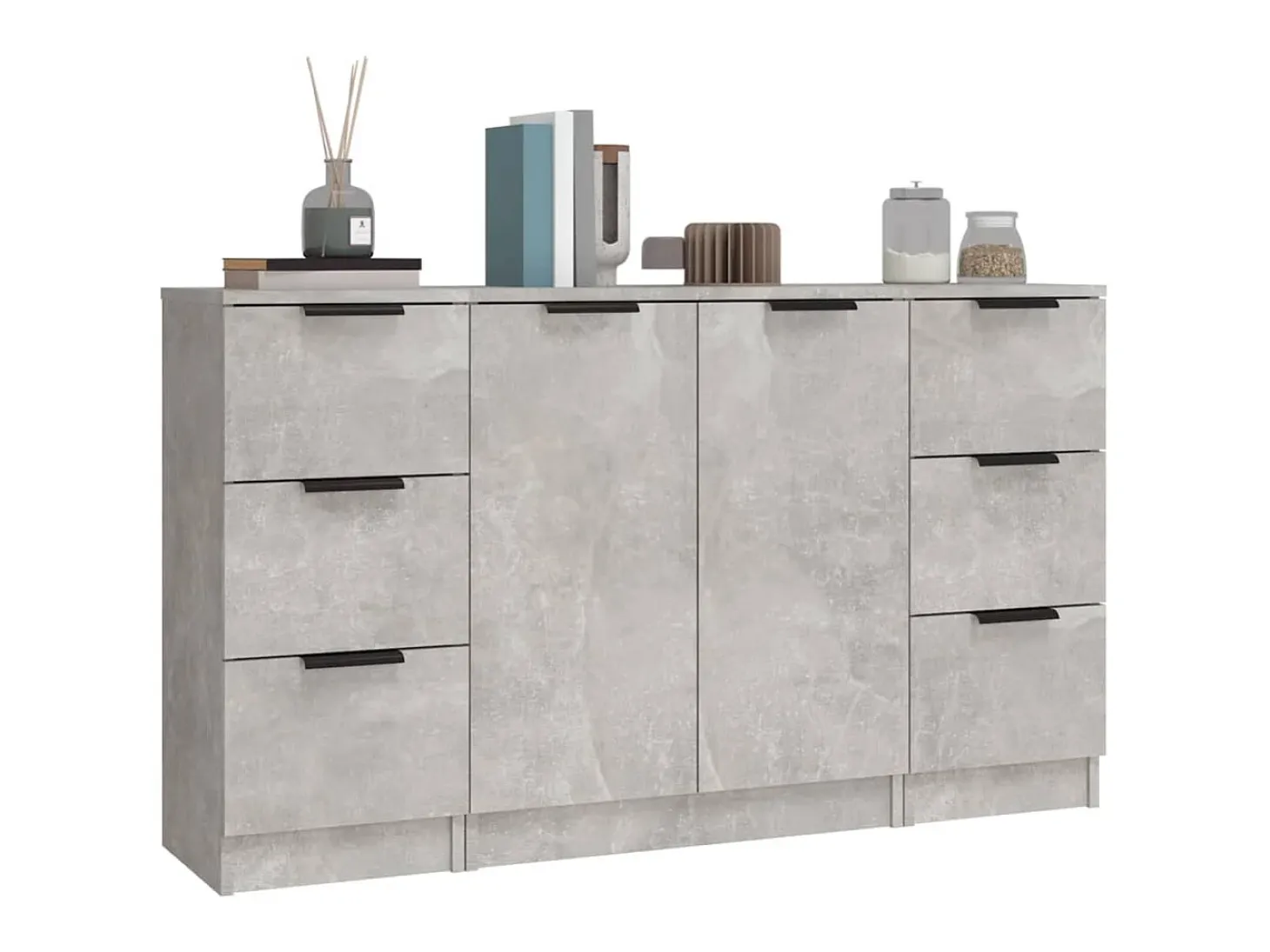 Aparadores 3 piezas madera contrachapada gris cemento ES12626