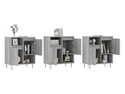 Aparadores 3 piezas madera contrachapada gris Sonoma