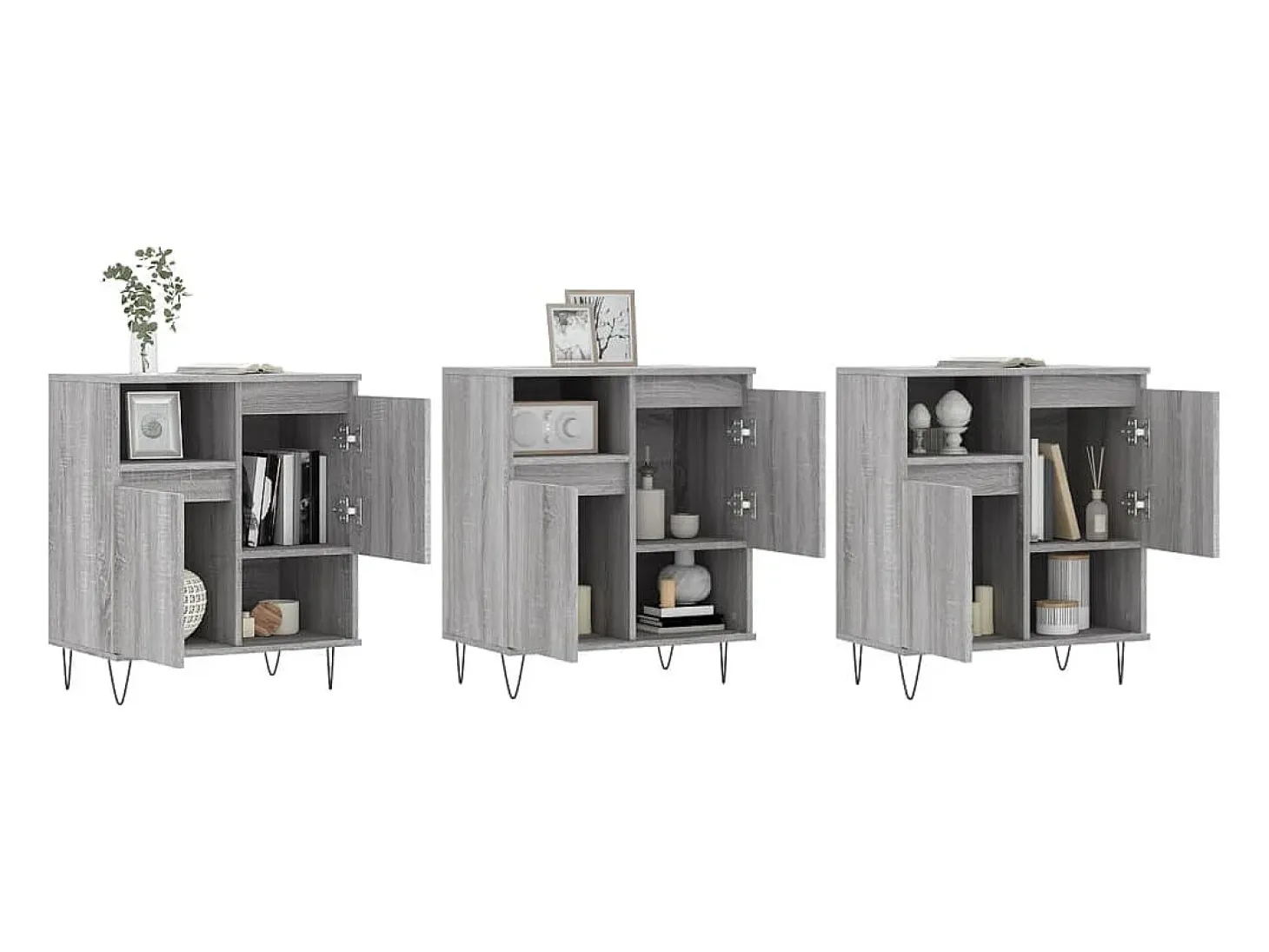 Aparadores 3 piezas madera contrachapada gris Sonoma