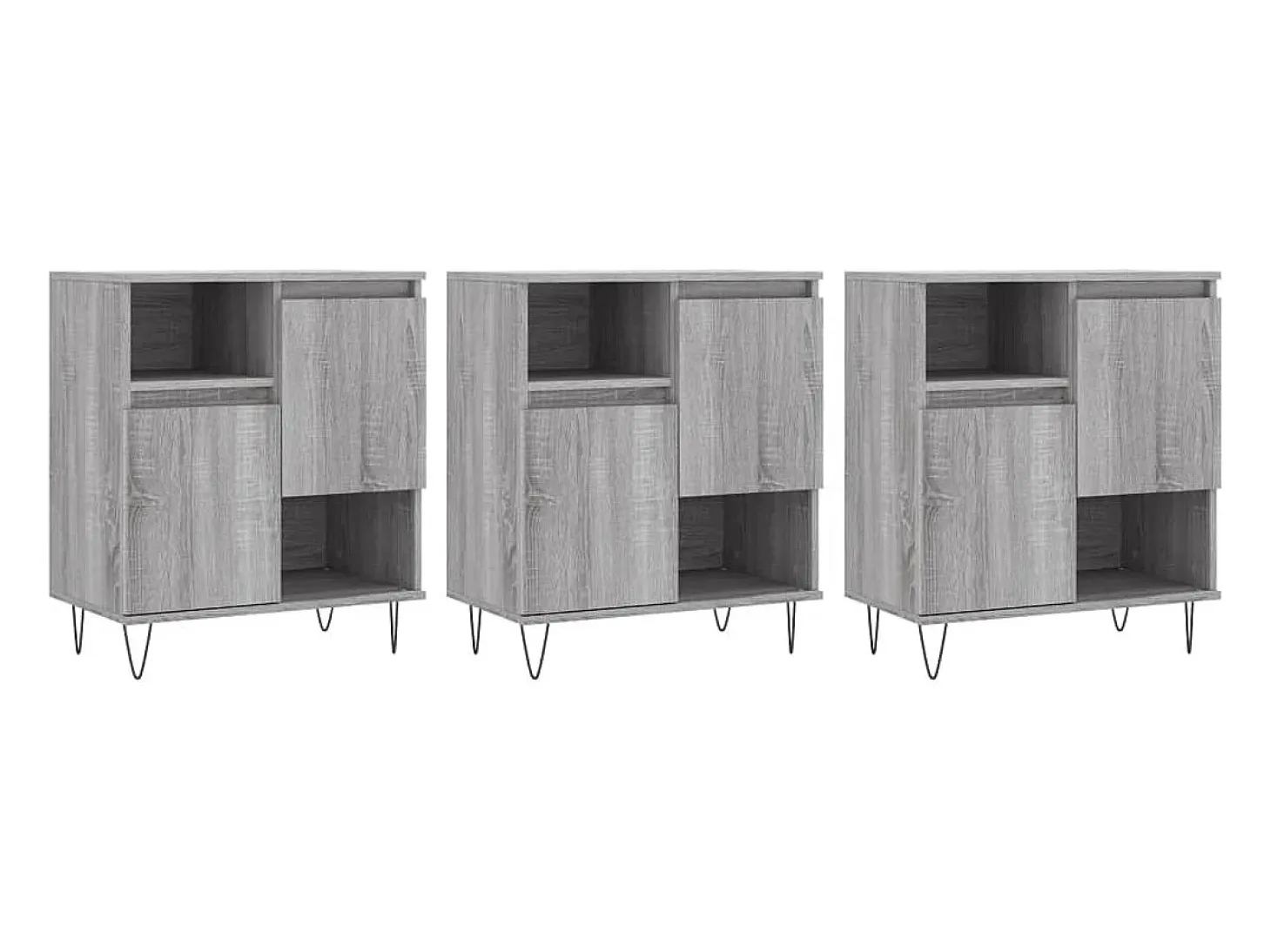 Aparadores 3 piezas madera contrachapada gris Sonoma