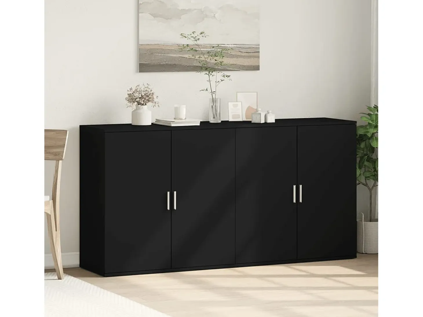 Aparadores 2 piezas negro 79x38x80 cm madera de ingeniería