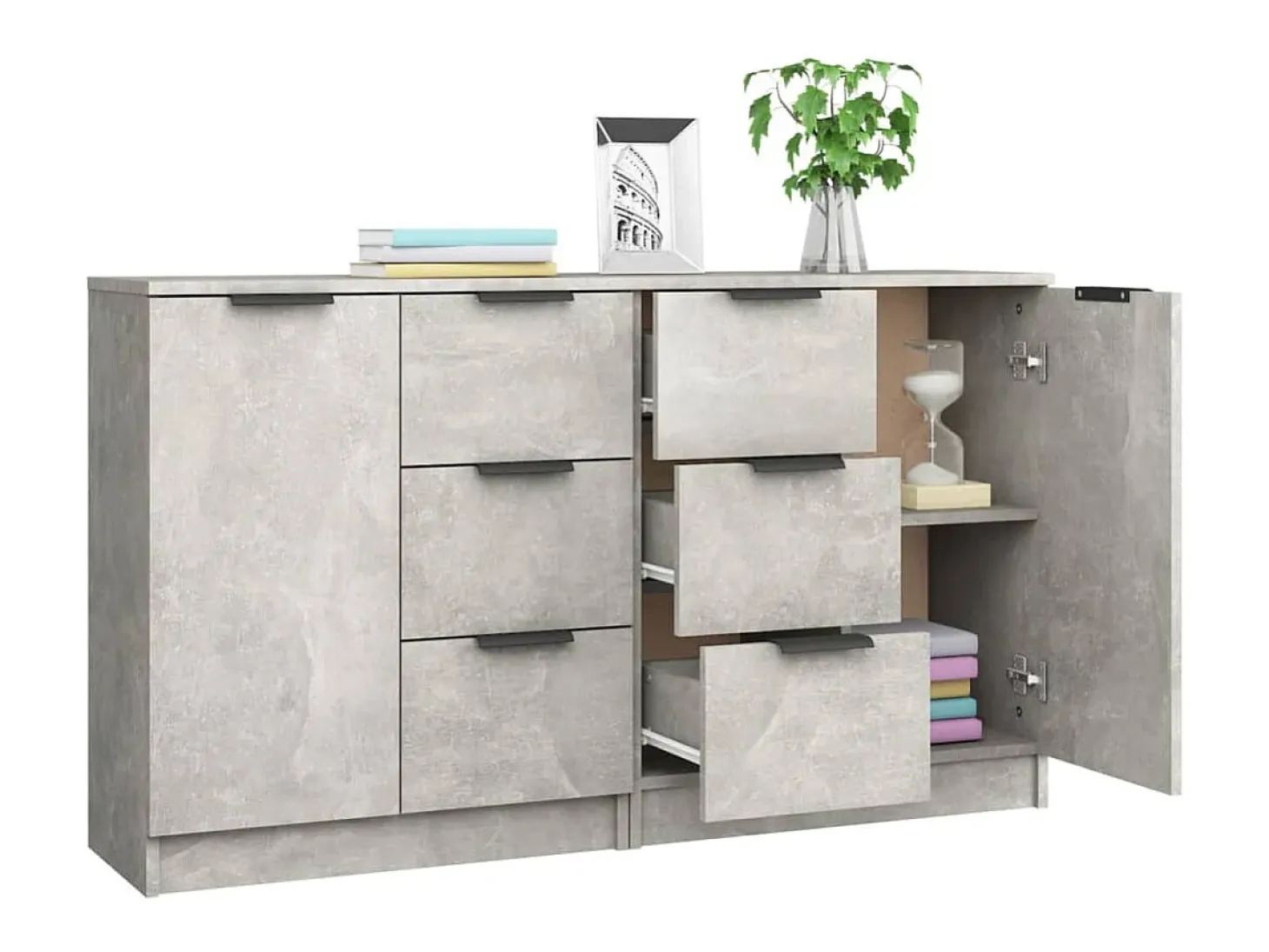 Aparadores 2 uds Gris hormigón 60x30x70 cm Madera de ingeniería