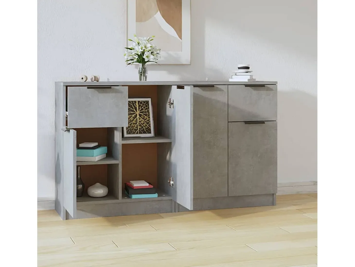 Aparadores 2 uds Gris Hormigón 60x30x70 cm Madera de ingeniería