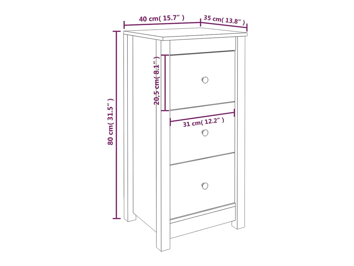 Aparadores 2 uds Gris 40x35x80 cm Madera maciza de pino