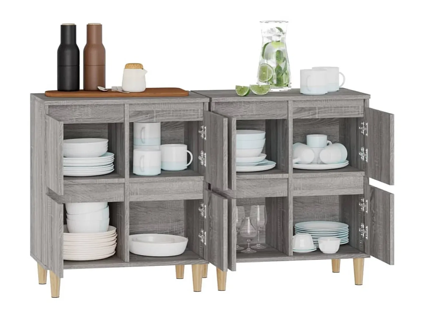 Aparadores 2 uds madera contrachapada gris Sonoma 60x35x70 cm ES10454