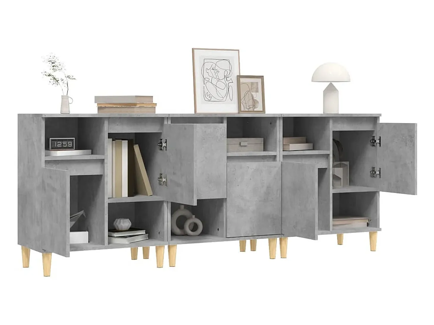 Aparadores 3 uds madera contrachapada gris hormigón 60x35x70 cm ES42059