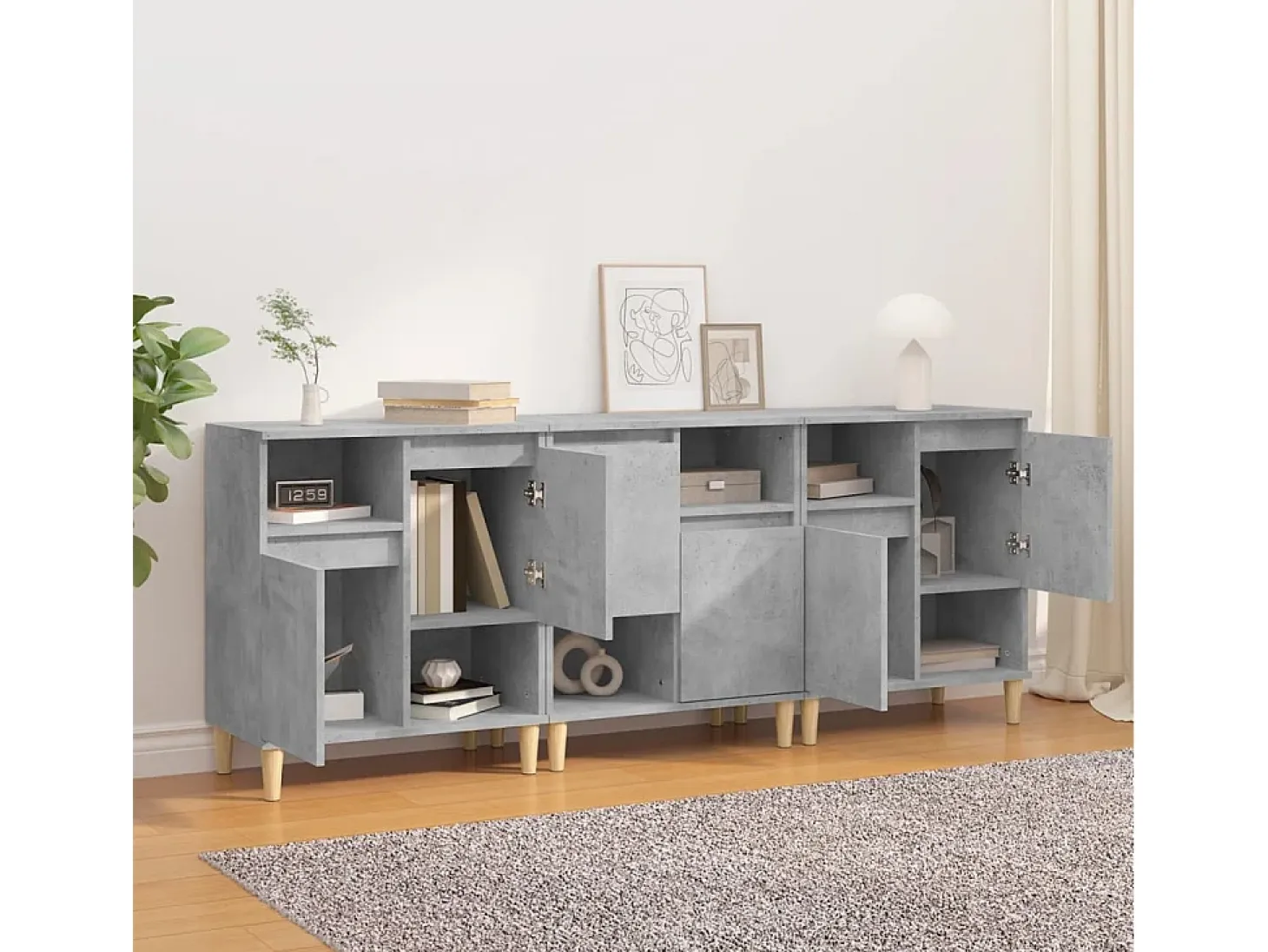 Aparadores 3 uds madera contrachapada gris hormigón 60x35x70 cm ES42059